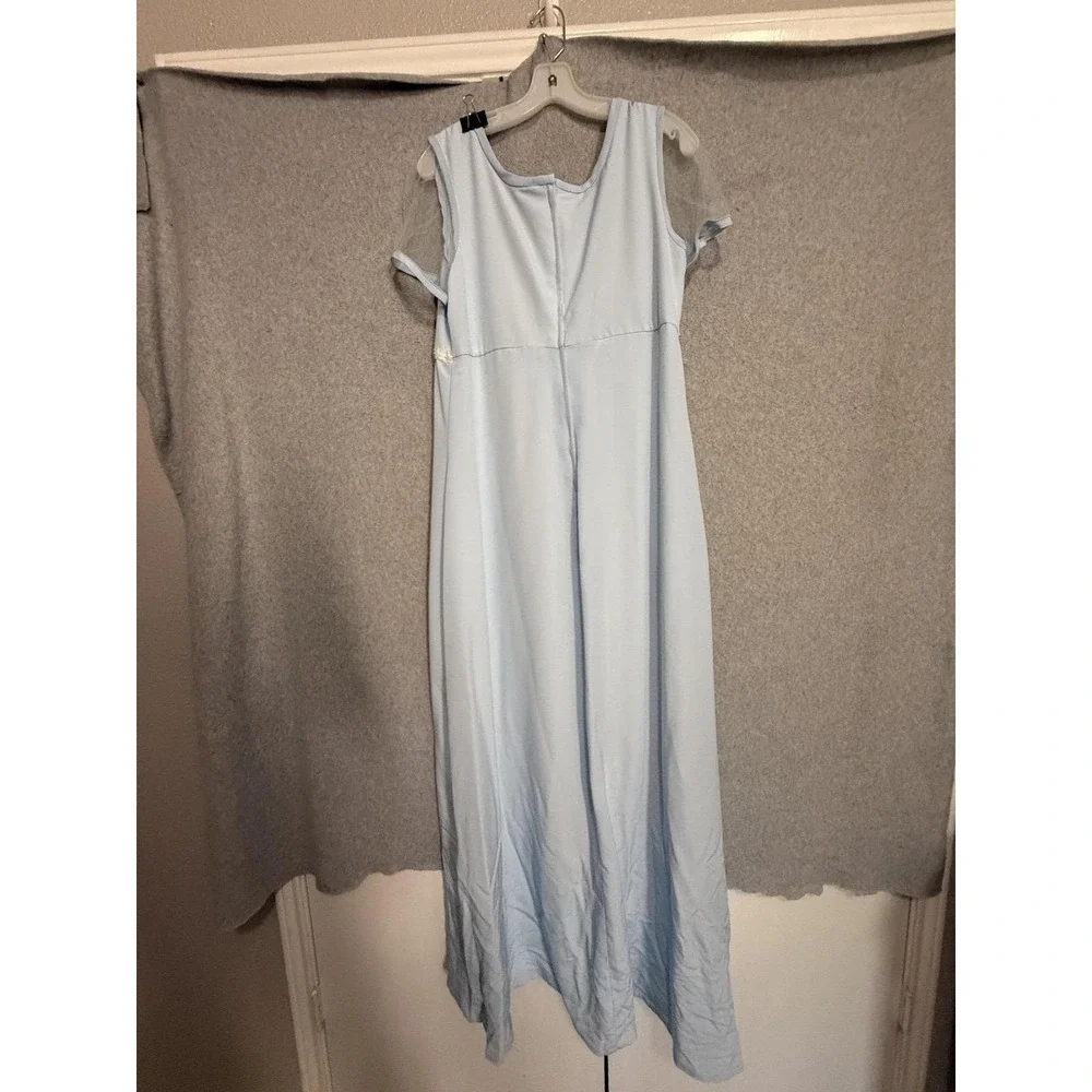 Custom Dress Girls 8-9 Y‎ Blue Square Neck sheer Sleeve Long ballroom